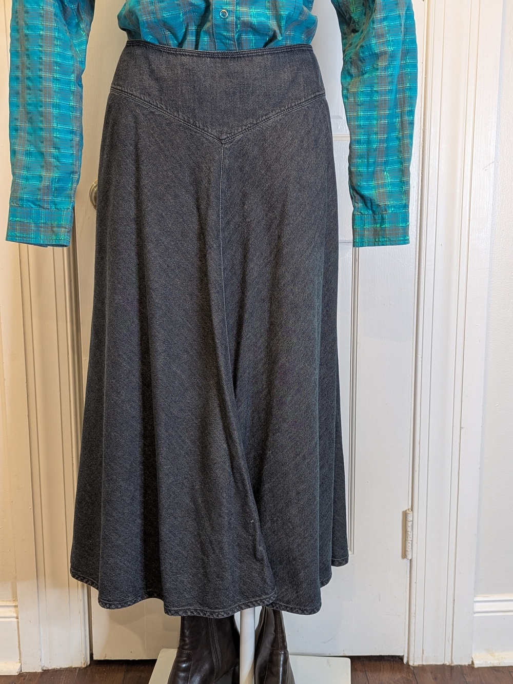 Classic Indigo Chambray A-Line Maxi Skirt